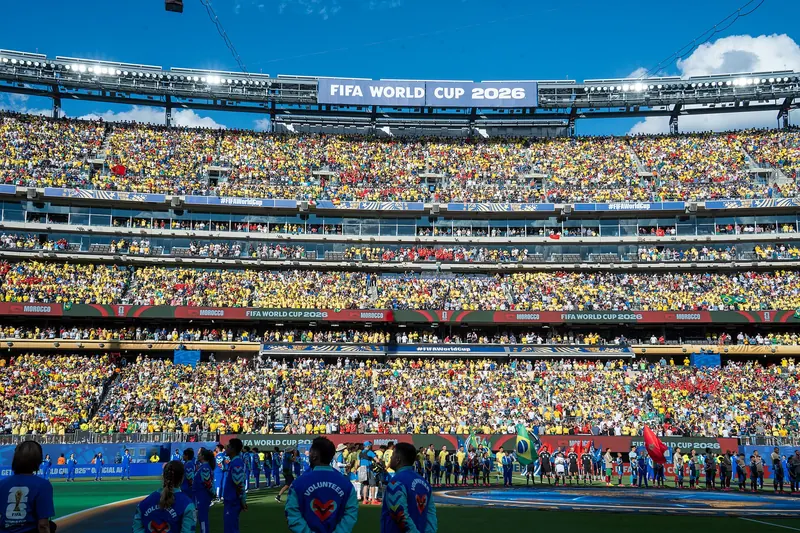 Packed stadium at the Brazil v Morocco match of the 2026 World Cup