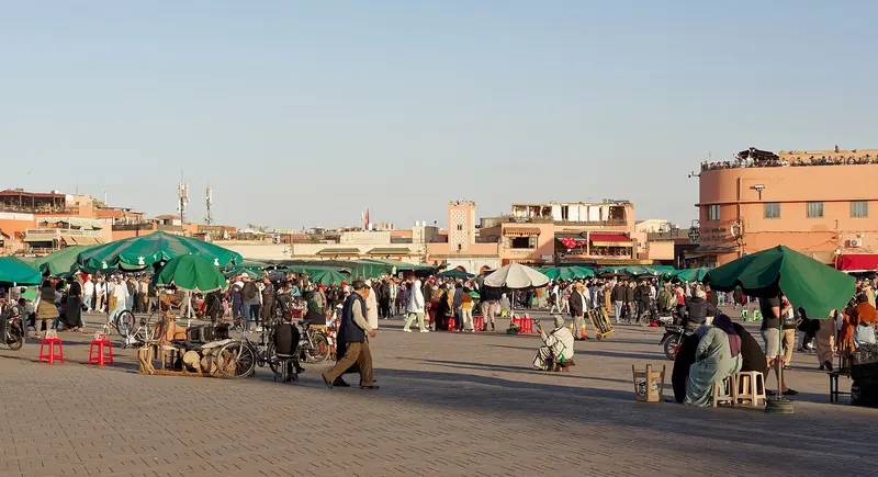 Jemaa el-Fna square in Marrakech in the evening light