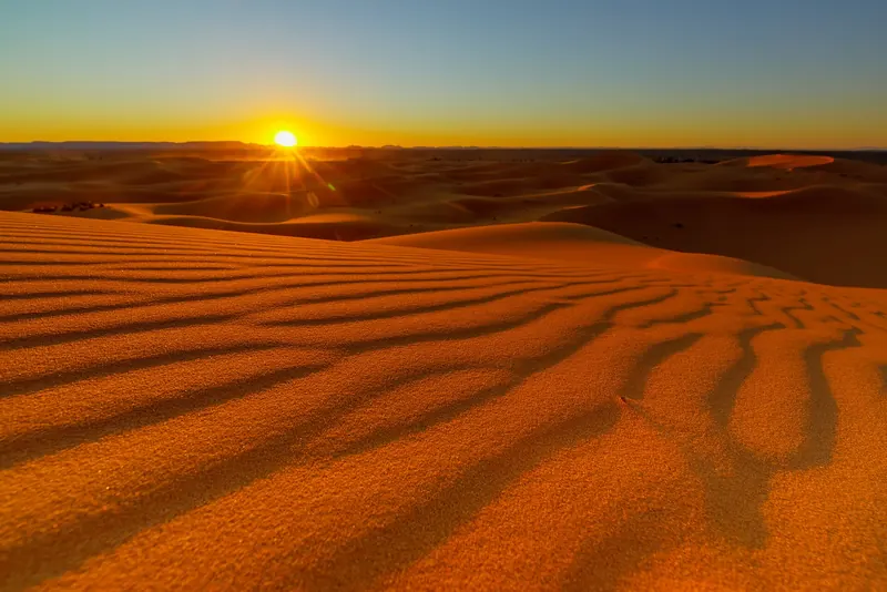 Sunset over the Erg Chebbi sand dunes